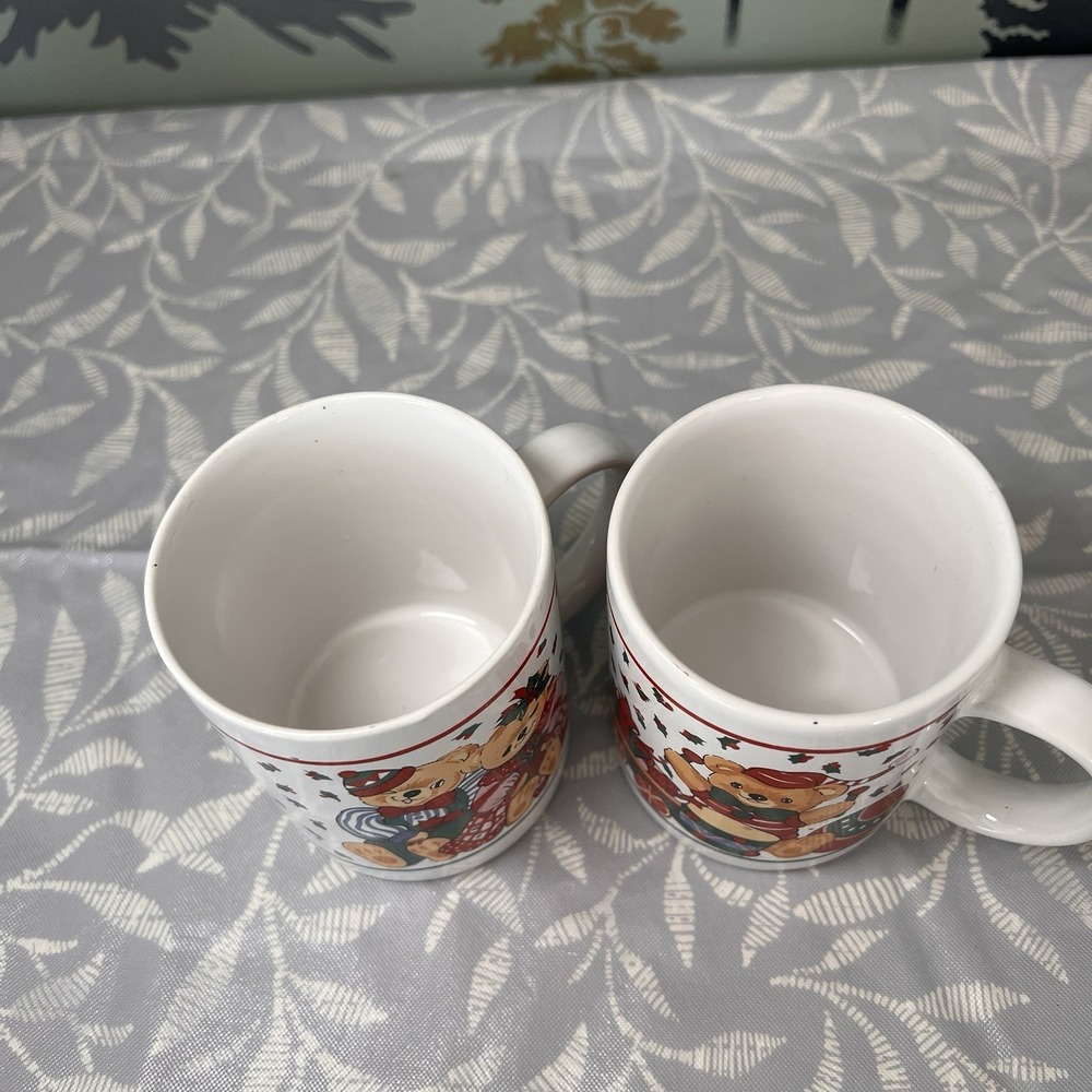 Lot of 2 Vtg White Ceramic Coffee Tea Mug Christmas Teddy Bears - Picture 6 of 6
